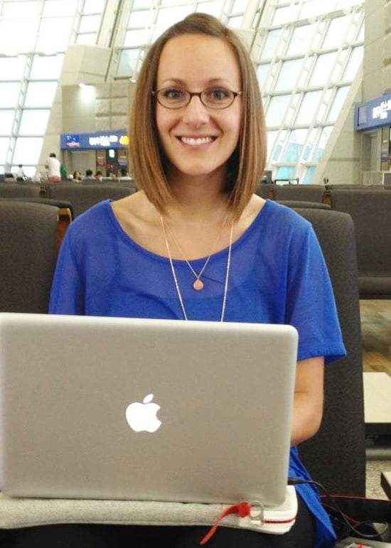 Woman on a computer.