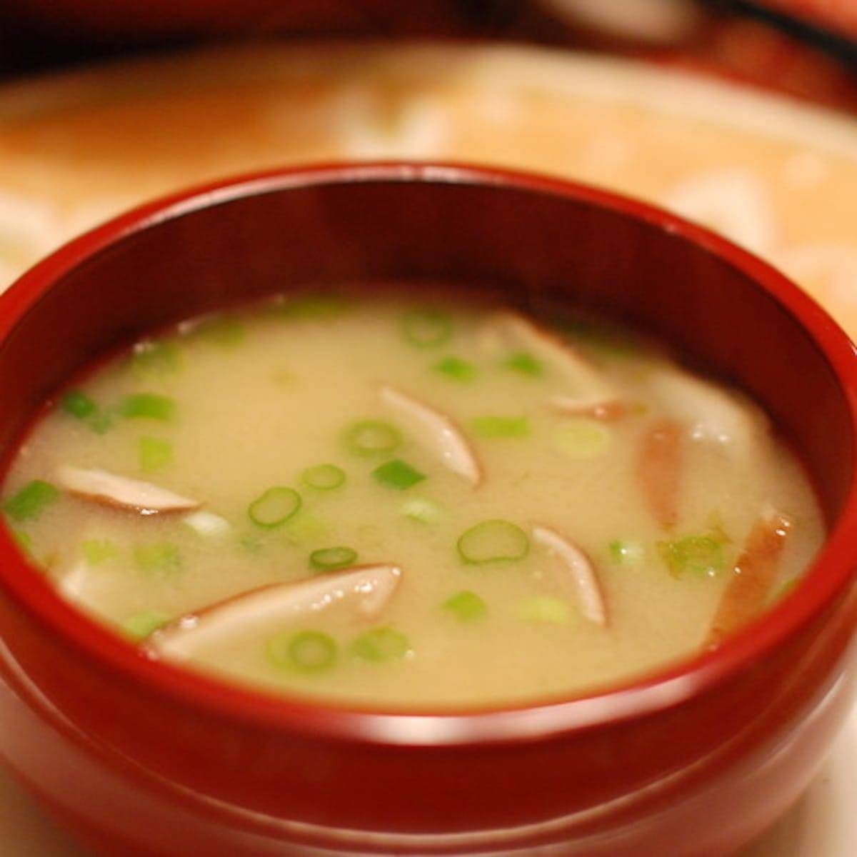 Miso soup in a bowl.