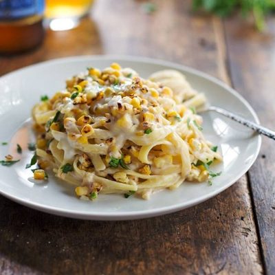 healthy chipotle sweet corn fettuccine