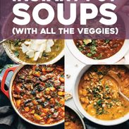 A banner saying "12 FAVORITE INSTANT POT SOUPS (WITH ALL THE VEGGIES)" on it.