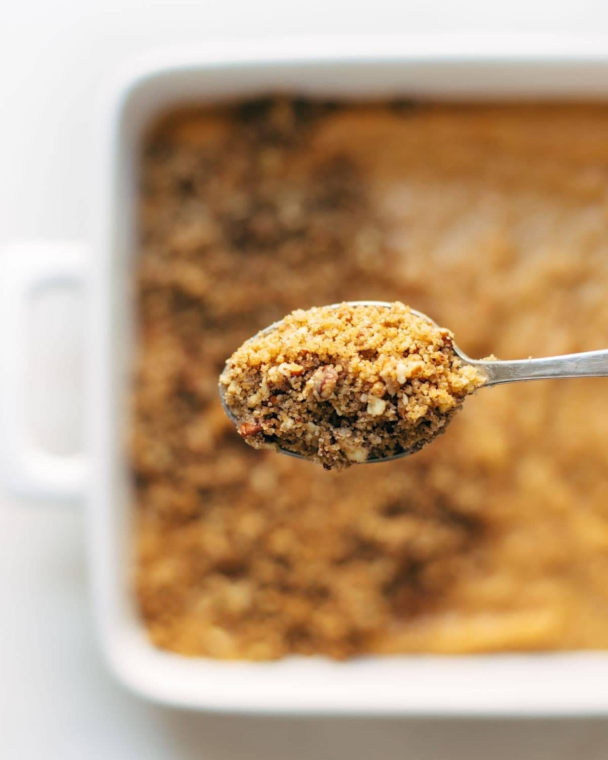 Sweet Potato Casserole with a crunchy brown sugar topping
