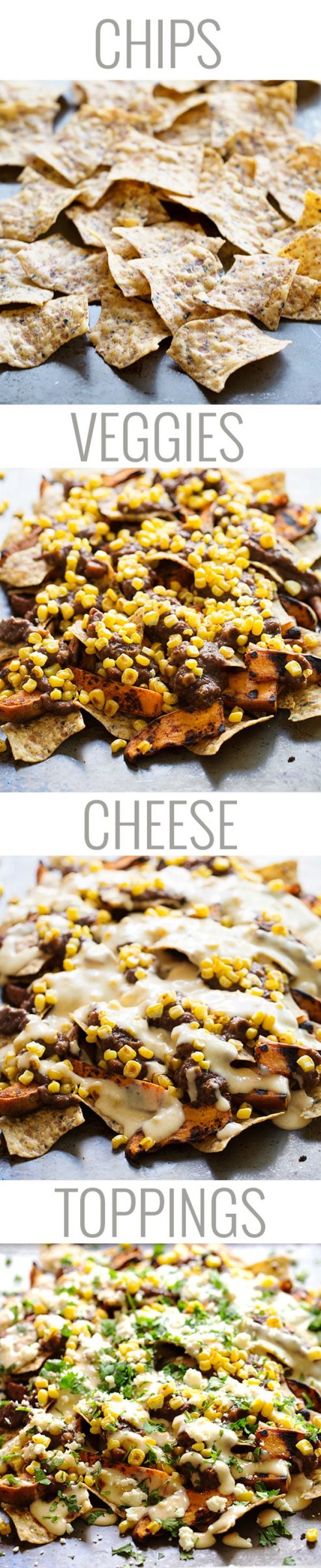 Process of making nachos in four images.